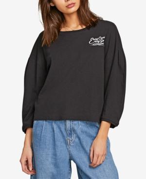 Volcom Juniors' Cotton Pleated Graphic-print Top