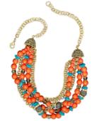 Inc International Concepts Gold-tone Turquoise And Coral Bead Torsade Necklace