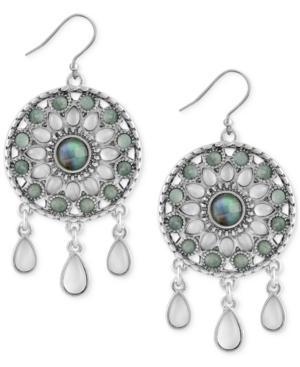 Lucky Brand Silver-tone Blue & Clear Stone Circular Drop Earrings