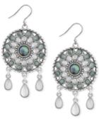 Lucky Brand Silver-tone Blue & Clear Stone Circular Drop Earrings