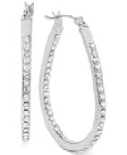 Touch Of Silver Small Oval Crystal Hoop Earrings In Silver-plated Brass