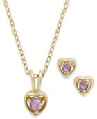 Lily Nily Children's 18k Gold Over Sterling Silver Necklace And Earrings Set, February Birthstone Amethyst Heart Pendant And Stud Earrings Set (1/5 Ct. T.w.)