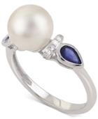 Cultured Freshwater Pearl (8-1/2mm), Sapphire And Diamond Accent Ring In 14k White Gold