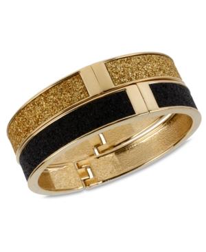 Betsey Johnson Gold And Black Glitter Bangle Bracelet