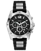 Guess Watch, Men's Chronograph Stainless Steel And Black Silicone Strap 47mm U0167g1
