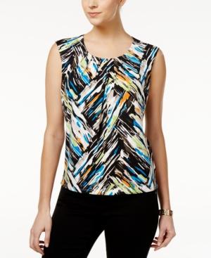 Kasper Cap-sleeve Abstract-print Shell