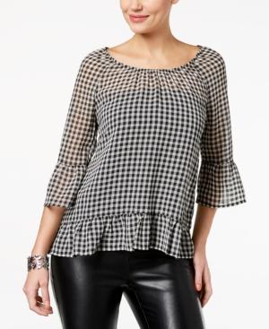 Style & Co Gingham Ruffle-trim Blouse, Created For Macy's