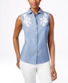 Karen Scott Petite Embroidered Sleeveless Shirt, Only At Macy's