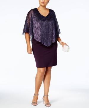 Connected Plus Size Metallic Cape Dress
