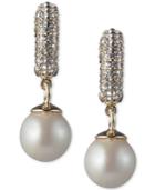 Carolee Gold-tone Imitation Pearl & Pave Drop Earrings