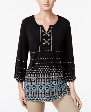 Jm Collection Lace-up Printed Tunic, Only At Macy's
