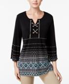 Jm Collection Lace-up Printed Tunic, Only At Macy's