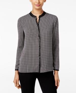 Alfani Printed Faux-leather-trim Blouse, Only At Macy's