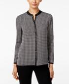 Alfani Printed Faux-leather-trim Blouse, Only At Macy's