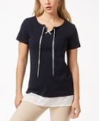 Tommy Hilfiger Cotton Grommet-lace-up Top, Created For Macy's