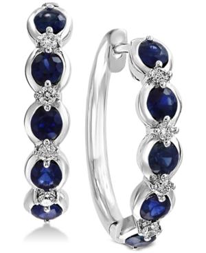 Effy Sapphire (1 1/4 Ct.t.w.) And Diamond (1/6 Ct.t.w.) Hoop Earrings In 14k White Gold