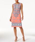 Jm Collection Printed Split-neck Sheath Dress, Created For Macy's