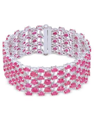 Certified Ruby (52-1/3 Ct. T.w.) & White Sapphire (5/8 Ct. T.w.) Wide Bracelet In Sterling Silver