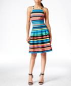 Calvin Klein Striped Halter Flare Dress