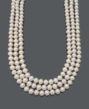 Belle De Mer Pearl Necklace, 14k Gold Cultured Freshwater Pearl Three-row Strand (9-10mm)