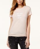 Bow & Drape Juniors' Never Not Late Embellished Graphic T-shirt