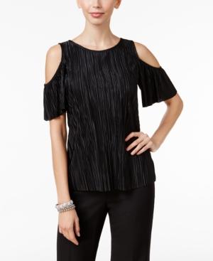Msk Pleated Cold-shoulder Top