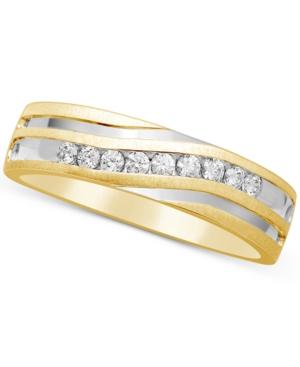Men's Diamond Two-tone Band (1/4 Ct. T.w.) In 10k Gold And Rhodium-plate