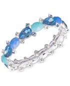 Nine West Silver-tone Blue Crystal And Stone Stretch Bracelet