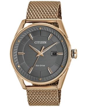 Citizen Drive From Citizen Eco-drive Men's Rose Gold-tone Stainless Steel Mesh Bracelet Watch 42mm Bm6983-51h