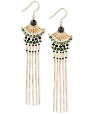Lucky Brand Gold-tone Multi-bead Chain Fringe Drop Earrings