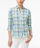 Alfred Dunner Corsica Cotton Plaid Embroidered Shirt