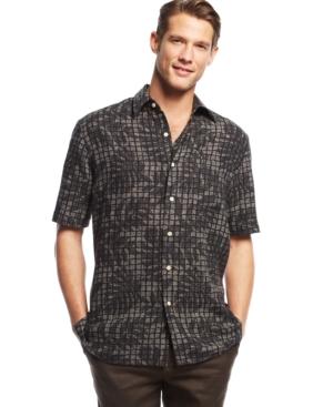 Tasso Elba Silk-blend Printed Grid Shirt