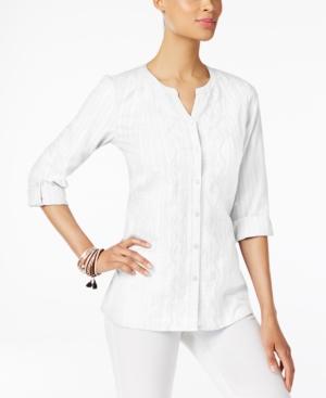 Jm Collection Petite Cotton Embroidered Shirt, Created For Macy's