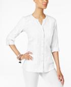 Jm Collection Petite Cotton Embroidered Shirt, Created For Macy's