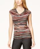 Kasper Printed Drape-neck Cap-sleeve Top