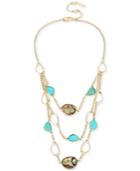 Kenneth Cole New York Gold-tone Green & Abalone Stone Multi-row Necklace