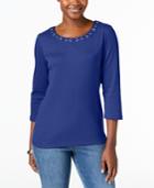 Karen Scott Cotton Grommet-detail T-shirt, Created For Macy's