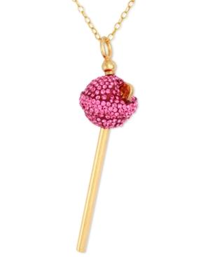 Sis By Simone I Smith 18k Gold Over Sterling Silver Necklace, Pink Crystal Mini Lollipop Pendant