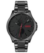 Hugo Men's #jump Black Stainless Steel Bracelet Watch 41mm