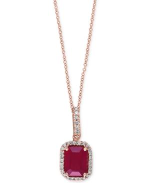 Rosa By Effy Ruby (1-5/8 Ct. T.w.) And Diamond (1/8 Ct. T.w.) Pendant Necklace In 14k Rose Gold