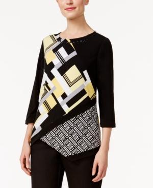 Alfred Dunner Petite City Life Asymmetrical Geo-print Top