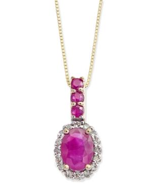 Ruby (1-1/6 Ct. T.w.) & Diamond (1/6 Ct. T.w.) Halo Pendant Necklace In 14k Gold