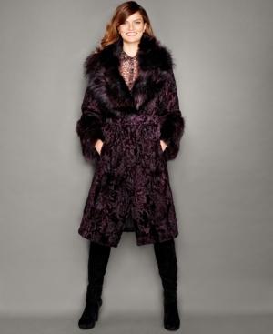 The Fur Vault Fox-fur-trim Swakara Lamb Fur Coat
