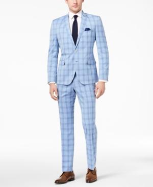 Nick Graham Men's Slim-fit Stretch Bright Blue Plaid Suit