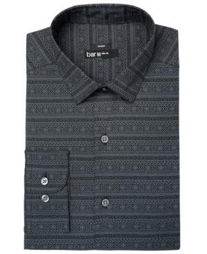 Bar Iii Men's Slim-fit Stretch Easy-care Black Gray Fair Isle Print Dress Shirt, Created For Macy's
