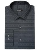 Bar Iii Men's Slim-fit Stretch Easy-care Black Gray Fair Isle Print Dress Shirt, Created For Macy's