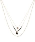 Kenneth Cole New York Gold-tone Black Teardrop And Pave Circle Three-row Necklace