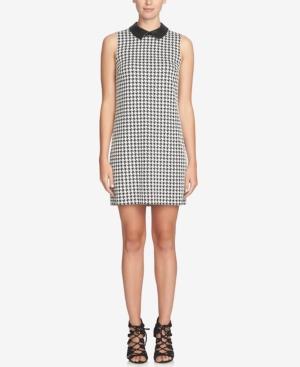 Cece Brynn Faux-leather-collar Houndstooth Shift Dress