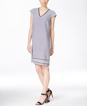 Alfani Printed Contrast-trim Cap-sleeve Dress, Only At Macy's