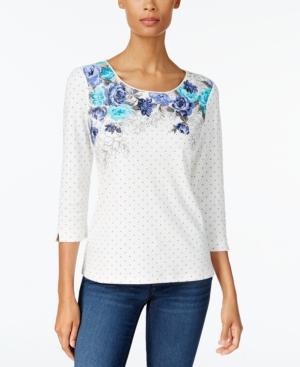 Karen Scott Cotton Studded Mixed-print Top, Created For Macy's